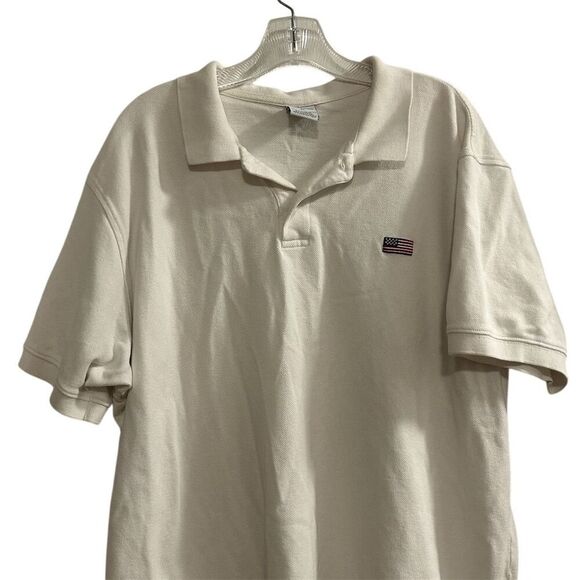 Old Navy Men's XL Ivory Polo Shirt American Flag Logo Short Sleeve - Picture 5 of 7